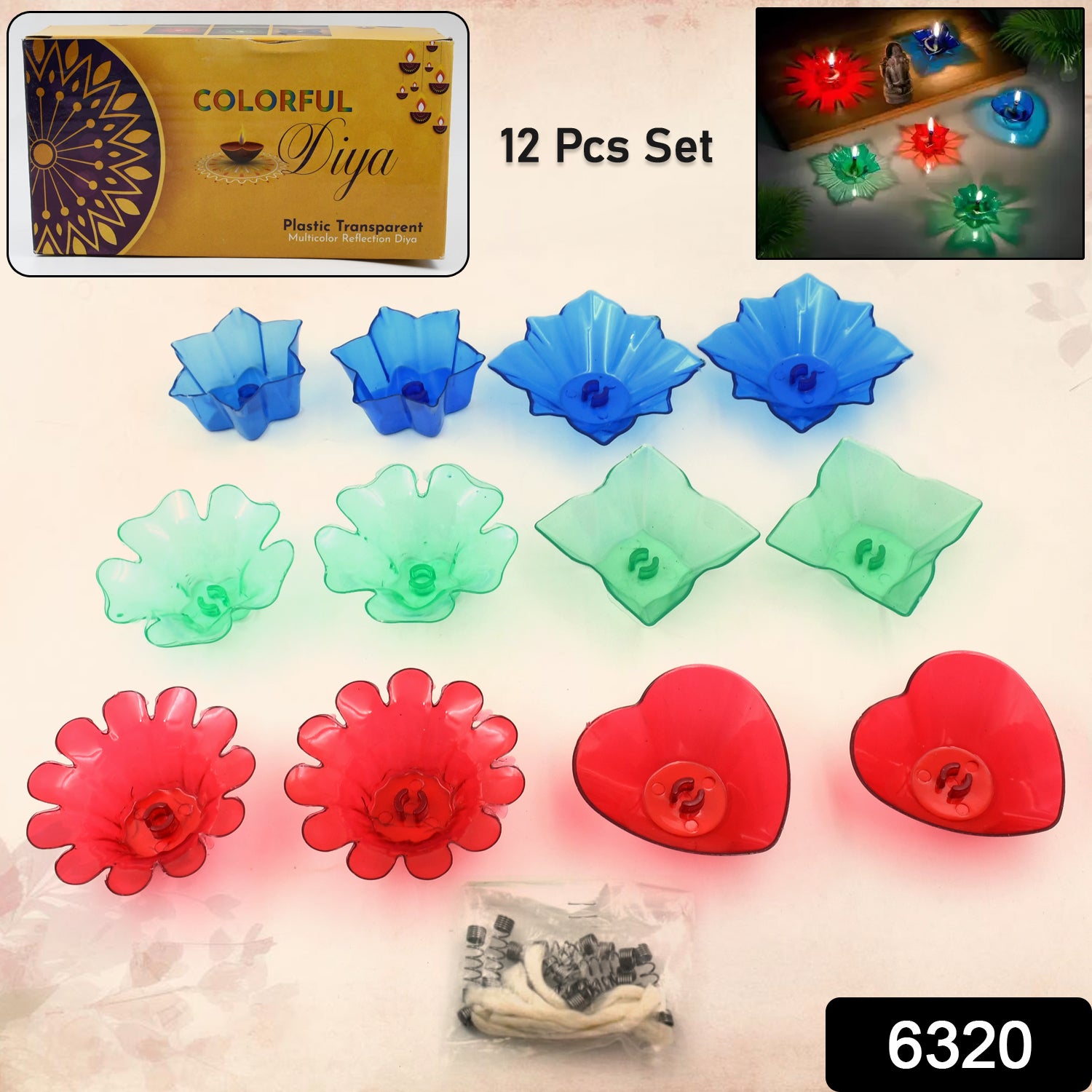 6320 Magical Reflection Diya Set With 6 Attractive Design Cup Set Of 12 Pieces 6320 Magical Reflection Diya Set With 6 Attractive Design Cup Set Of 12 Pieces